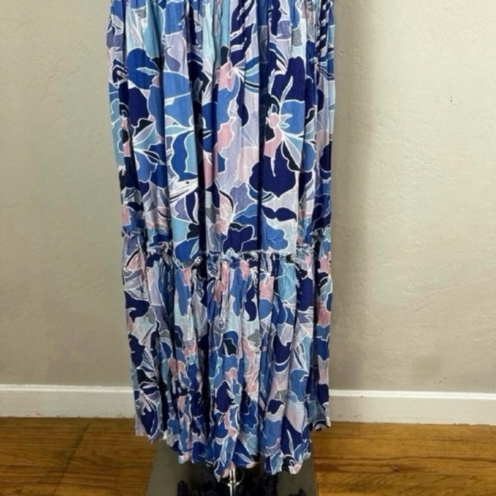 Abel the Label Blue Floral Smocked Strapless Maxi Dress Vacation Resort Boho - Picture 3 of 5